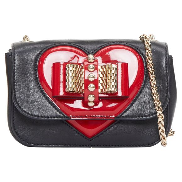 CHRISTIAN LOUBOUTIN Sweet Charity Heart black red patent mini crossbody bag - Picture 1 of 10